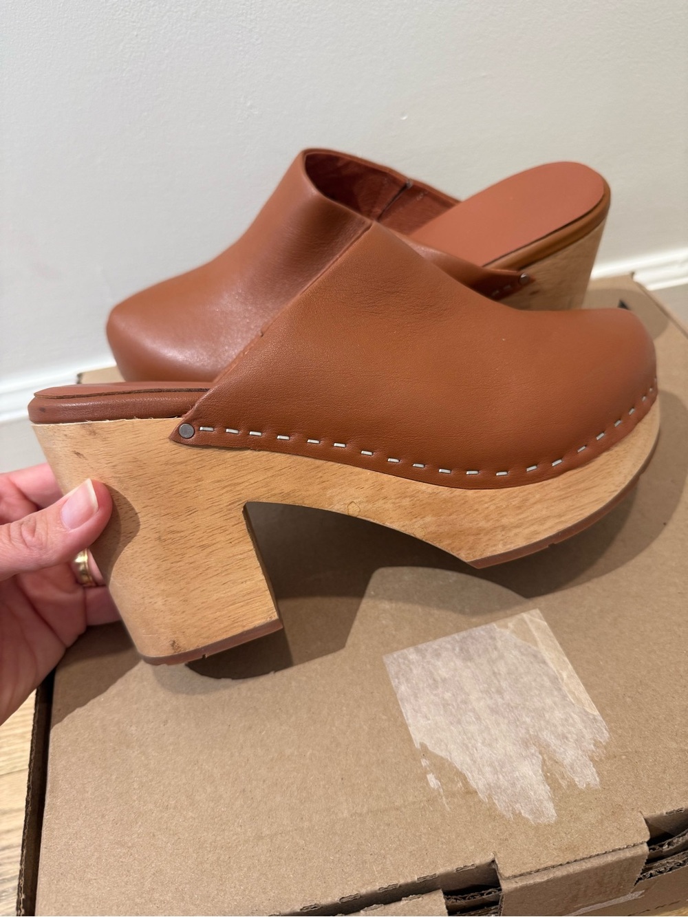 Charlotte Stone - Women’s Brown Leather Clog Mules - Size 9